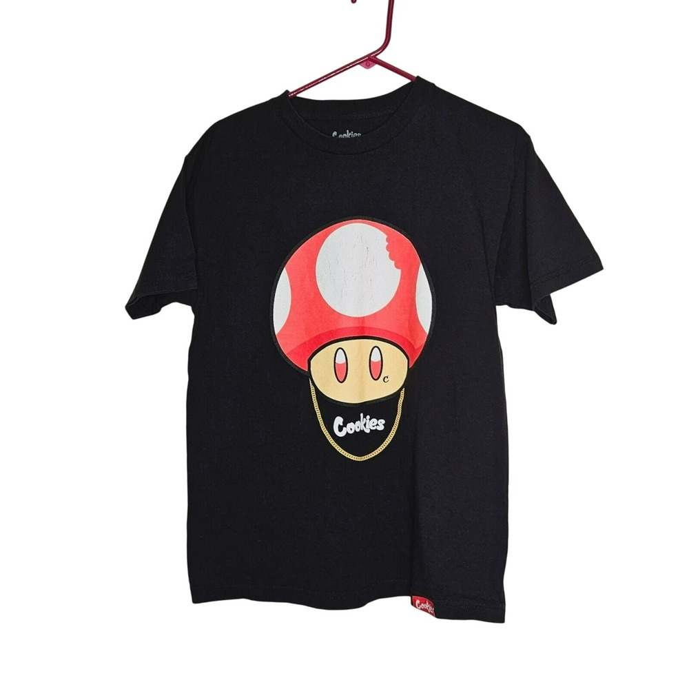 Cookies Clothing Black Mushroom T-Shirt Graphic Tee Mario Toadstool M Videogame